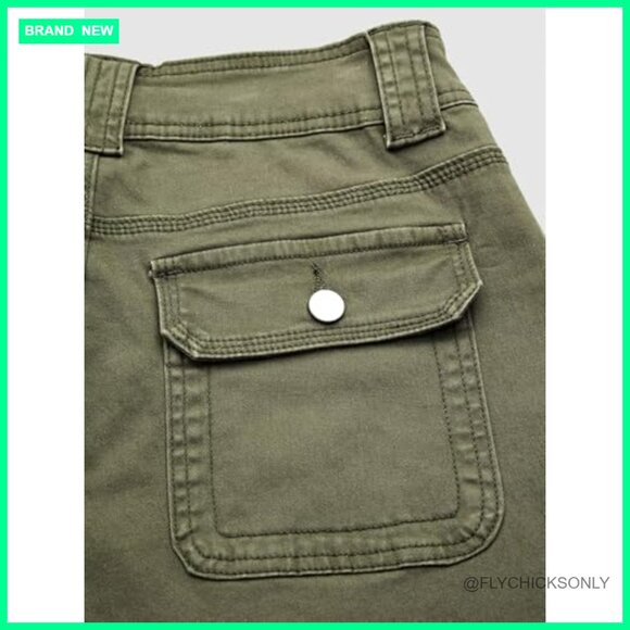Straight Leg Mid Rise Pants, Cotton Spandex, Flap Pocket Casual Wear - Picture 3 of 7